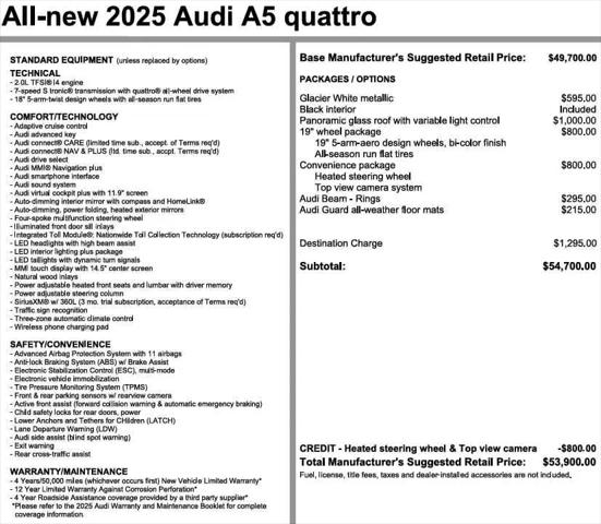 2025 Audi A5 Premium TFSI quattro S tronic for sale in Washington, PA