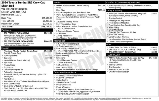 2026 Toyota Tundra SR5 CrewMax 5.5 Bed 2026 Toyota Tundra SR5 CrewMax 5.5 Bed
