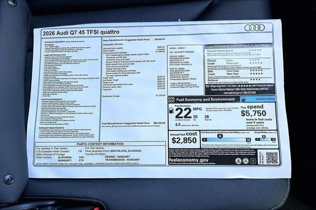 2026 Audi Q7 Premium 45 TFSI quattro tiptronic