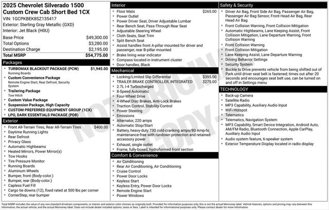 2025 Chevrolet Silverado 1500 4WD Crew Cab Short Bed Custom