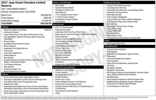 2027 Jeep Grand Cherokee GRAND CHEROKEE LIMITED 4X4 2027 Jeep Grand Cherokee GRAND CHEROKEE LIMITED 4X4