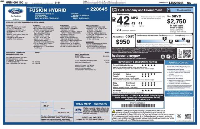 2020 Ford Fusion Hybrid SE for sale in Clinton Township, MI