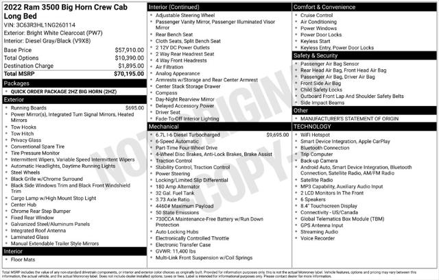 2022 Ram 3500 Big Horn Crew Cab 4x4 8 Box