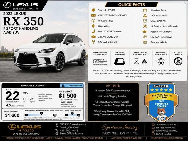 2022 Lexus RX 350 F SPORT Handling for sale in Toledo, OH