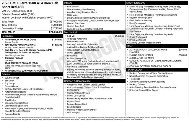 Used 2026 GMC Sierra 1500 Crew Cab  Short Bed  AT4  4WD For Sale in Muscle Shoals, AL