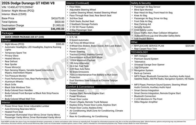 2026 Dodge Durango GT AWD HEMI V8