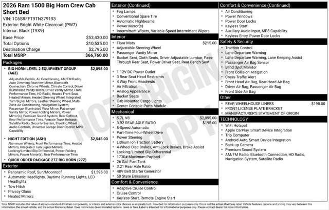 2026 Ram 1500 Big Horn Crew Cab 4x4 57 Box