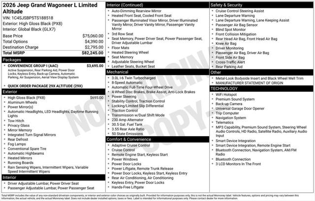 2026 Wagoneer Grand Wagoneer L GRAND WAGONEER L LIMITED ALTITUDE 4X4 2026 Wagoneer Grand Wagoneer L GRAND WAGONEER L LIMITED ALTITUDE 4X4