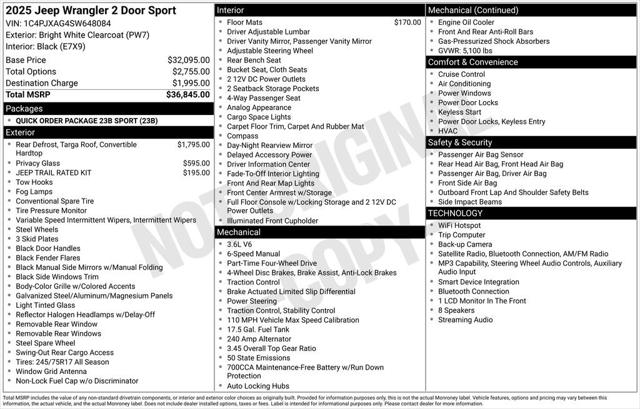 2025 Jeep Wrangler 2-Door Sport 4x4 2025 Jeep Wrangler 2-Door Sport 4x4
