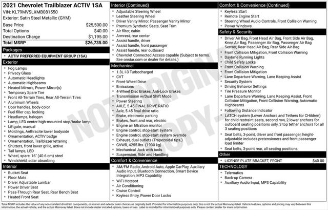 2021 Chevrolet Trailblazer FWD ACTIV 2021 Chevrolet Trailblazer FWD ACTIV