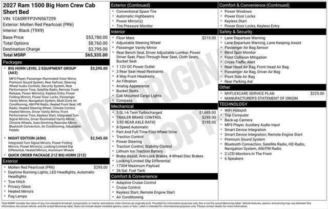 2027 RAM Ram 1500 RAM 1500 BIG HORN CREW CAB 4X4 57 BOX 2027 RAM Ram 1500 RAM 1500 BIG HORN CREW CAB 4X4 57 BOX