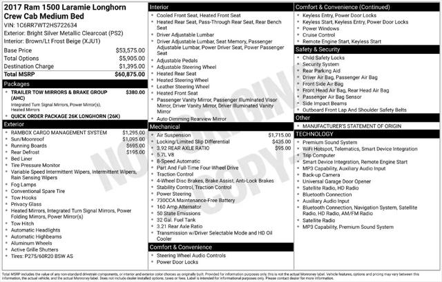 2017 Ram 1500 Longhorn Crew Cab 4x4 64 Box