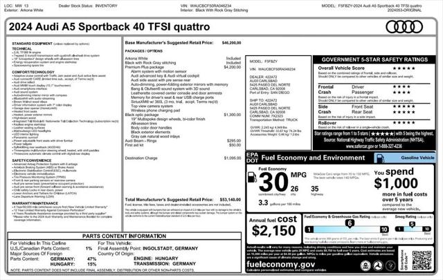 2024 Audi A5 Sportback Premium Plus 40 TFSI quattro S tronic