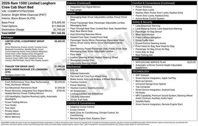 2026 RAM Ram 1500 RAM 1500 LIMITED LONGHORN CREW CAB 4X4 57 BOX