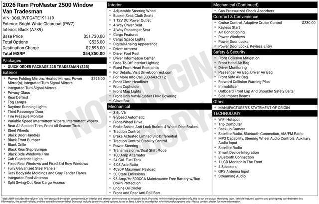 2026 RAM ProMaster 2500 Tradesman Window Van High Roof 159 WB 2026 RAM ProMaster 2500 Tradesman Window Van High Roof 159 WB