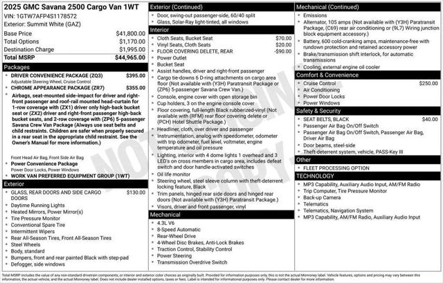 2025 GMC Savana Cargo RWD 2500 Regular Wheelbase Work Van for sale in East Hartford, CT