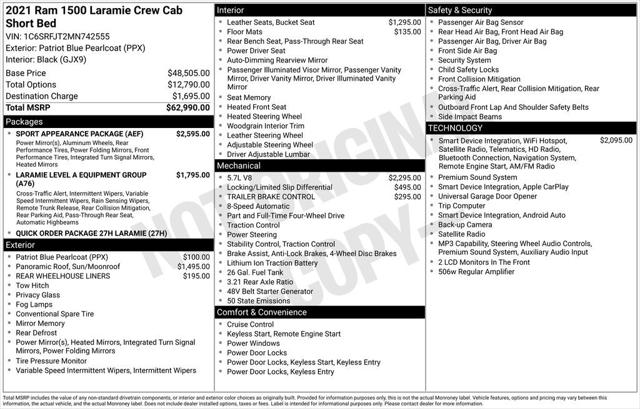 2021 RAM 1500 Laramie Crew Cab 4x4 57 Box