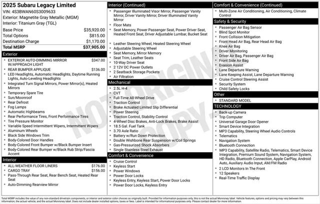 2025 Subaru Legacy Limited for sale in Naperville, IL