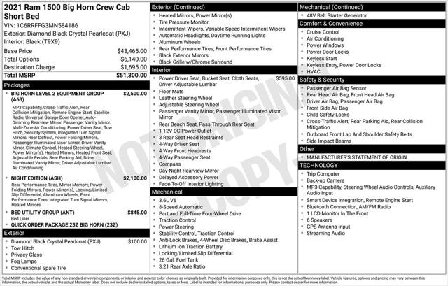 Used 2021 RAM 1500 Big Horn Crew Cab 4x4 57" Box For Sale in Muscle Shoals, AL