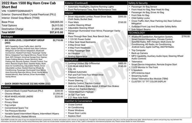 2022 RAM 1500 Big Horn Crew Cab 4x4 57 Box 2022 RAM 1500 Big Horn Crew Cab 4x4 57 Box