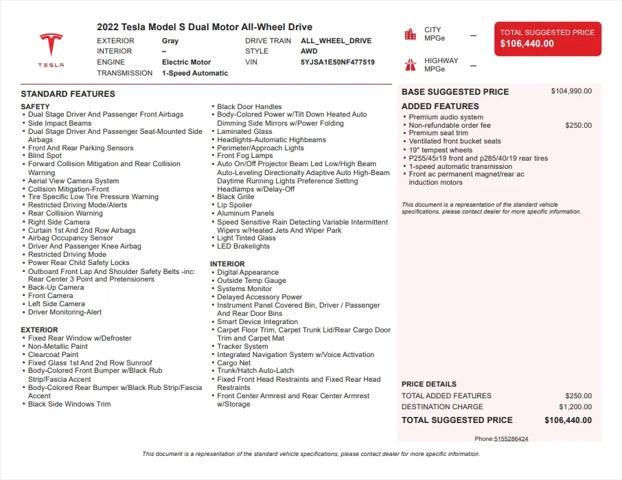 2022 Tesla Model S Dual Motor All-Wheel Drive