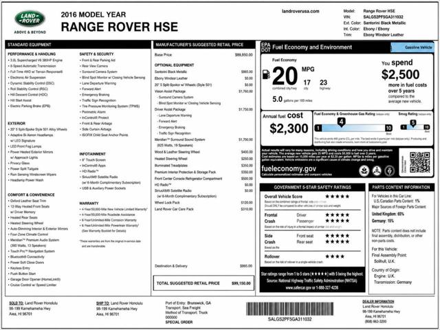 2016 Land Rover Range Rover 3.0L V6 Supercharged HSE