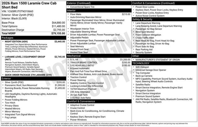 Used 2026 RAM 1500 Laramie Crew Cab 4x4 57" Box For Sale in Muscle Shoals, AL