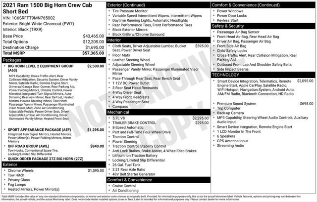 2021 Ram 1500 Big Horn Crew Cab 4x4 5'7" Box