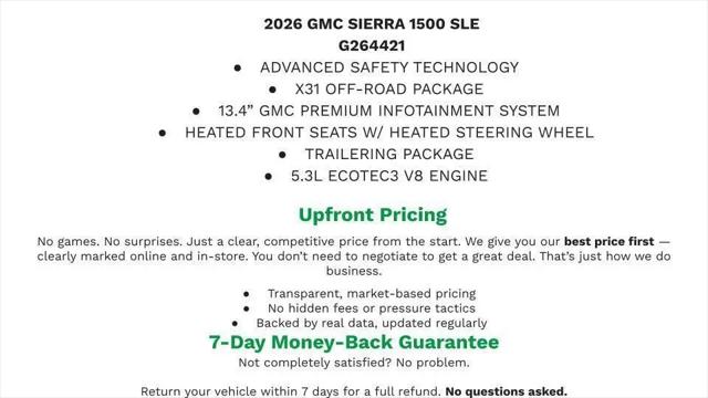 2026 GMC Sierra 1500 Crew Cab, Short Bed, SLE, 4WD for sale in Manitowoc, WI