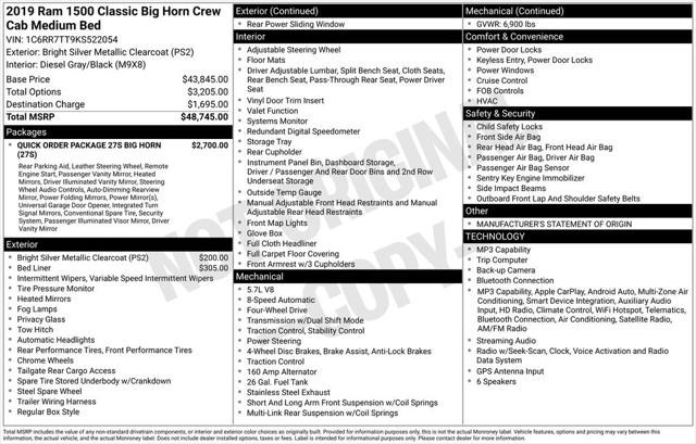 2019 Ram 1500 Classic Big Horn Crew Cab 4x4 6'4" Box for sale in Marshfield, WI
