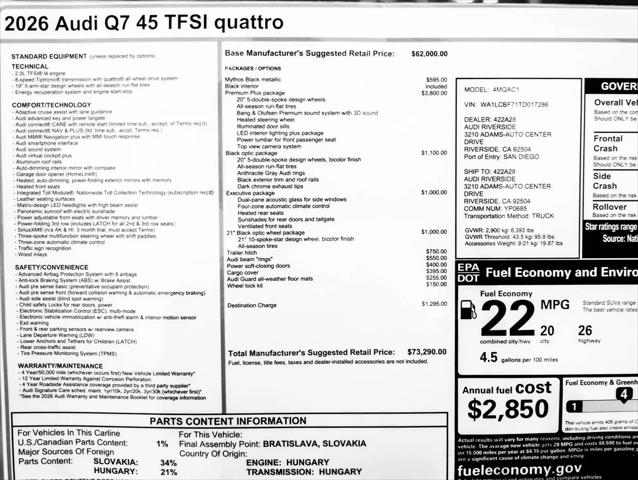 2026 Audi Q7 Premium Plus 45 TFSI quattro tiptronic