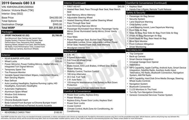 2019 Genesis G80 3.8 for sale in Huntsville, AL