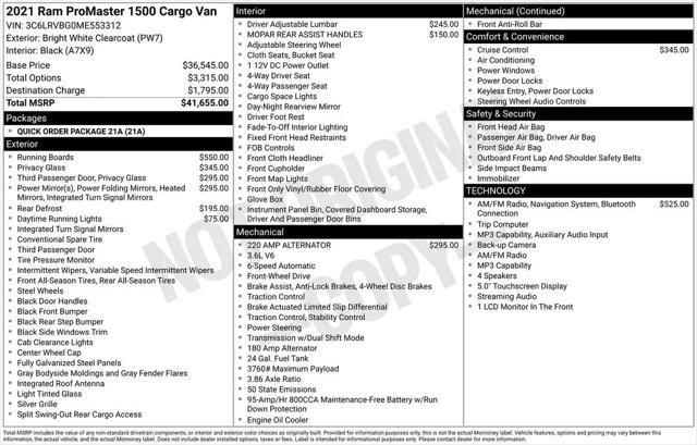 2021 Ram ProMaster Cargo Van High Roof 136 WB
