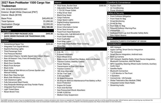 2027 Ram ProMaster Cargo Van Tradesman for sale in Fairfax, VA