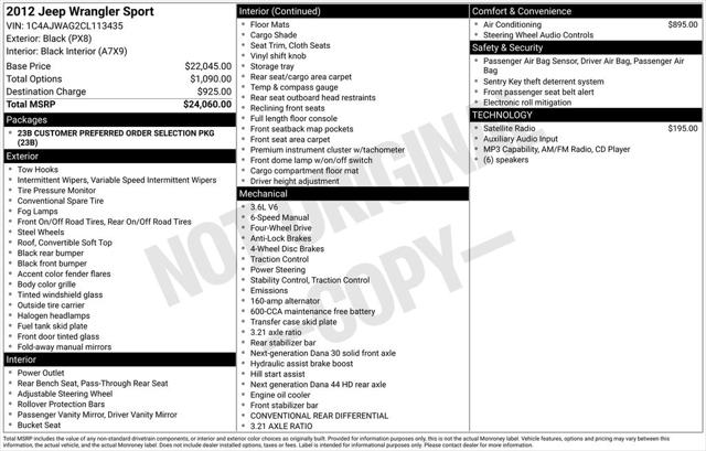 2012 Jeep Wrangler Sport 2012 Jeep Wrangler Sport