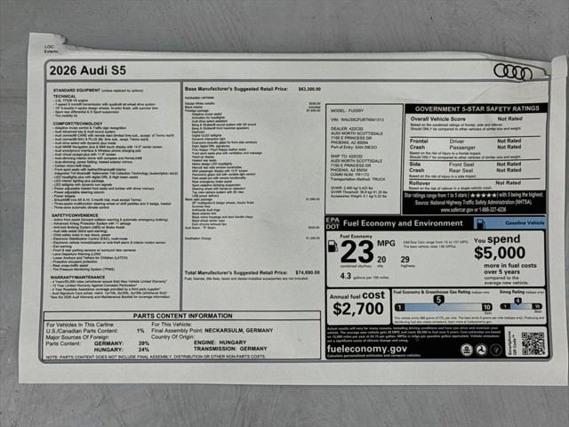 2026 Audi S5 Prestige TFSI quattro S tronic
