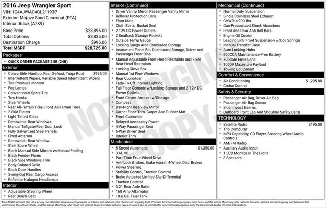 2016 Jeep Wrangler Sport 2016 Jeep Wrangler Sport