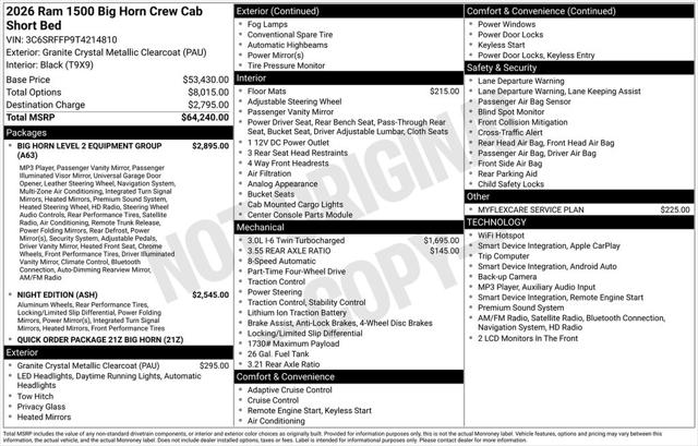 2026 Ram 1500 Big Horn Crew Cab 4x4 5'7" Box for sale in Kenosha, WI