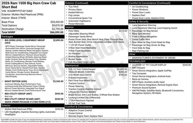 2026 Ram 1500 Big Horn Crew Cab 4x4 5'7" Box for sale in Kenosha, WI