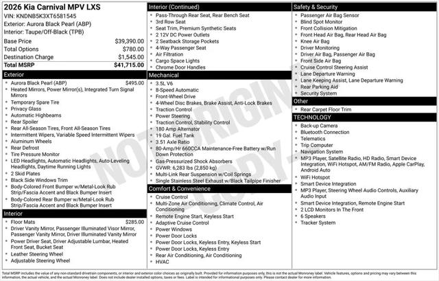 2026 Kia Carnival MPV LXS 2026 Kia Carnival MPV LXS
