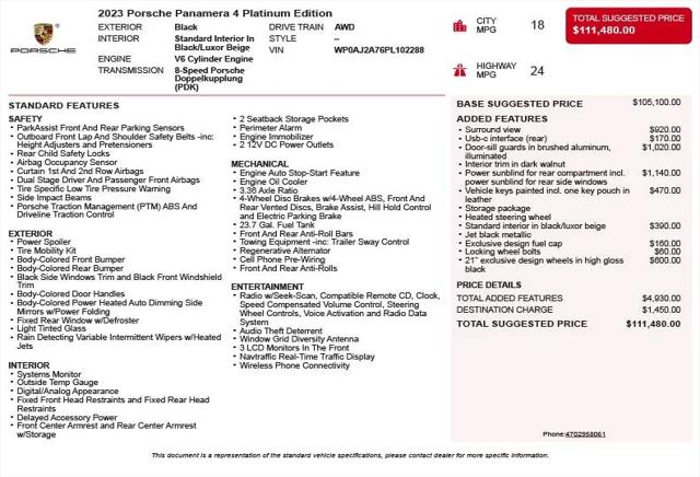 2023 Porsche Panamera 4 Platinum Edition