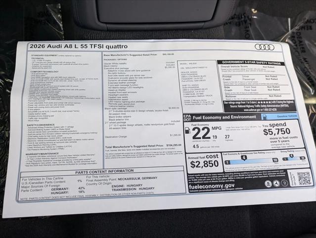 2026 Audi A8 55 TFSI quattro Tiptronic