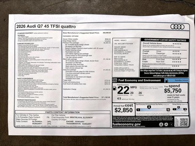 2026 Audi Q7 Premium Plus 45 TFSI quattro tiptronic