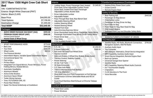 2017 Ram 1500 Night Crew Cab 4x4 5'7" Box for sale in Clinton Township, MI