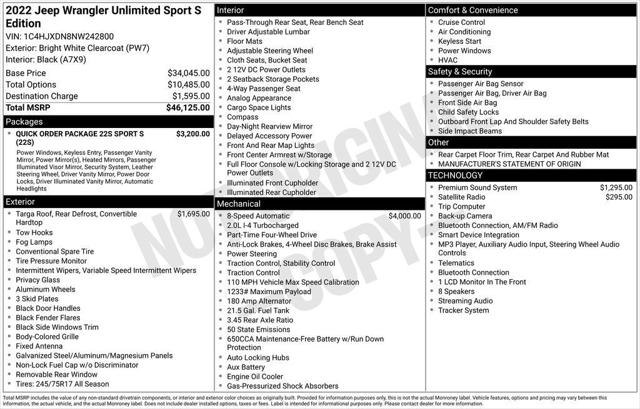 2022 Jeep Wrangler Unlimited Sport S 4x4 2022 Jeep Wrangler Unlimited Sport S 4x4