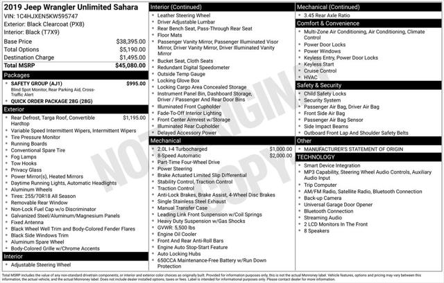 Used 2019 Jeep Wrangler Unlimited Sahara 4x4 For Sale in Muscle Shoals, AL