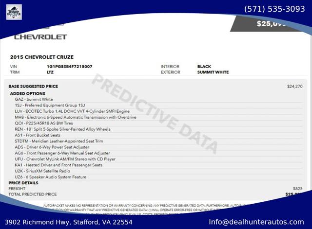 2015 Chevrolet Cruze LTZ for sale in Stafford, VA