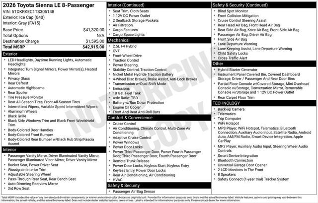 2026 Toyota Sienna LE 2026 Toyota Sienna LE