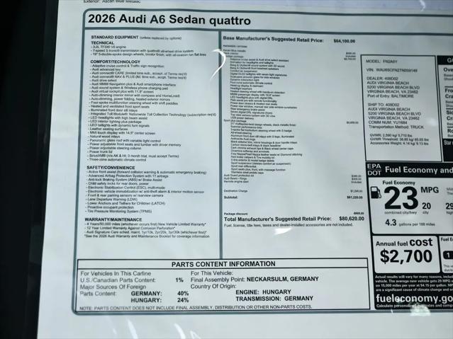 2026 Audi A6 Prestige quattro S tronic