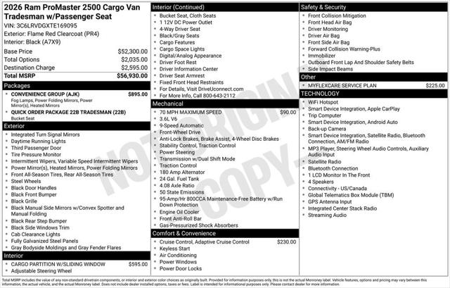 2026 RAM ProMaster 2500 Cargo Van Tradesman High Roof 159 WB w/Pass Seat